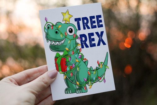 Tree Rex Christmas Card, Dinosaur Christmas Card